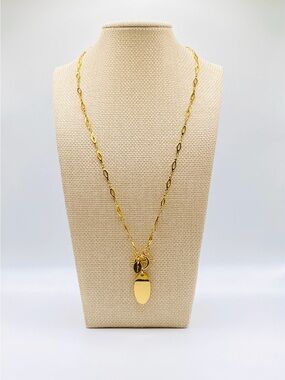 Shiny Gold Toggle Necklace with Oval Charm